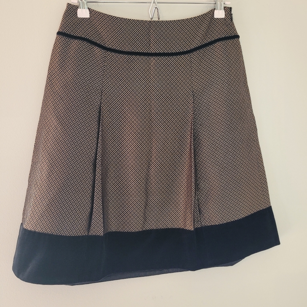 Ann Taylor Petites Silk Blend Gold Brocade A-Line Skirt with Velvet Trim